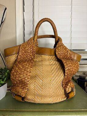 Cole Haan Woven Tan Tote with Braided Handles